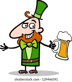 Cartoon Vector Illustration of Happy Leprechaun with Mug of Beer on St Patricks Day Holiday