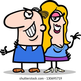 Cartoon Vector Illustration of Happy Man and Woman Couple in Love