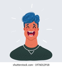 Cartoon vector illustration of Happy Man laughs. Male comic face wide open close up view.