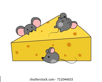 Cartoon vector illustration happy mice with the cheese