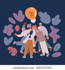 Cartoon vector illustration of Happy people giving high five. Friends greeting or supporting each other. Informal hi gesture. Concept of friendship, partnership and success.