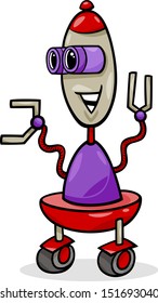 Cartoon Vector Illustration of Happy Robot or Droid on Wheels