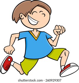 Cartoon Vector Illustration of Happy Running Little Boy