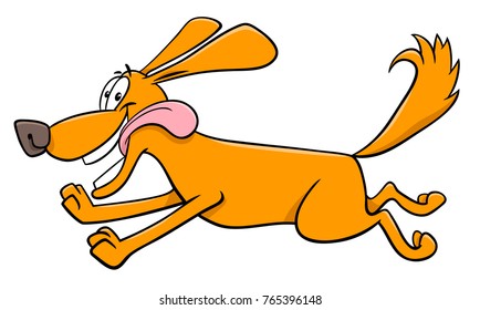 Cartoon Vector Illustration Of Happy Running Dog Animal Comic Character