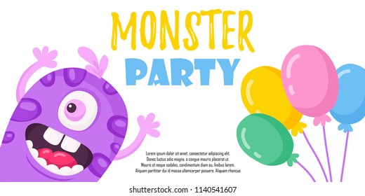 A cartoon vector illustration of a happy silly monsters celebration party