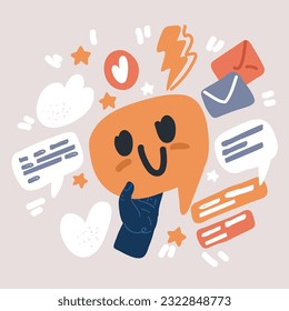 Cartoon, Vektorgrafik von Happy und Lächeln Sprache Blase Emotion. Gutes Feedback. Zufriedenes Gesicht.