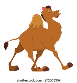 A cartoon vector illustration of a happy smiling camel walking. 