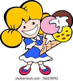 Cartoon Vector illustration of an Happy Smiling Young Icecream Girl