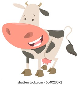 Cartoon Vector Illustration of Happy Spotted Cow Farm Animal Character