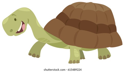 Cartoon Vector Illustration of Happy Turtle or Tortoise Animal Character