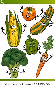 Cartoon Vector Illustration of Happy Vegetables Food Comic Characters Set