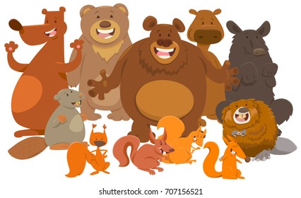Cartoon Vector Illustration of Happy Wild Mammals Animal Characters Group
