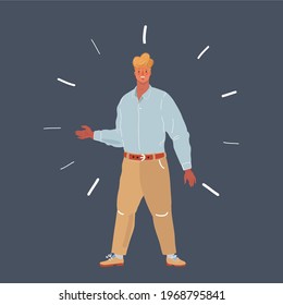 Dibujo vectorial de un joven feliz de la rubia sobre el fondo oscuro.