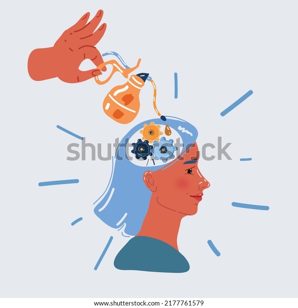 Cartoon vector illustration of Head and\
Brain Gears need to fix or needs\
acceleration