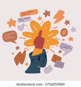 Ilustração vetorial de desenho animado da cabeça com gesto do dedo médio