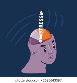 Cartoon vector illustration of head with stress scale inside human head over dark background