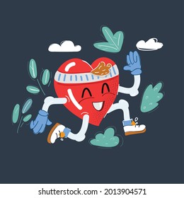 Cartoon vector illustration of Healthy Red Heart Running on dark background.