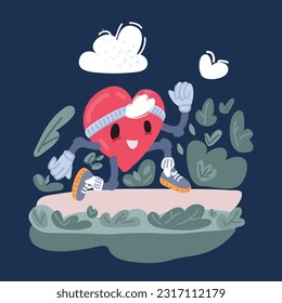 Cartoon vector illustration of Heart Running in park over dark background