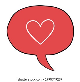 Cartoon vector illustration of heart symbol inside speech bubble. Colored and black outlines.