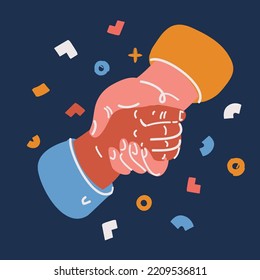 Cartoon vector illustration of Help Concept hands reaching out to help each other over dark backround