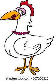 Cartoon Vector Illustration of Hen Farm Bird Animal Character