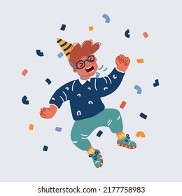 Cartoon vector illustration of hig happy little child jumping