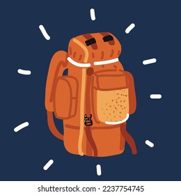 Ilustración vectorial de dibujos animados de la mochila de senderismo sobre el fondo oscuro