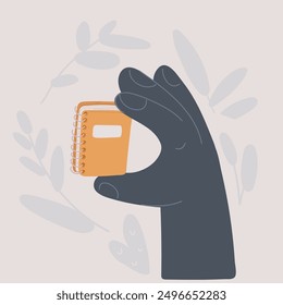 Cartoon vector illustration of holding mini book or copybook
