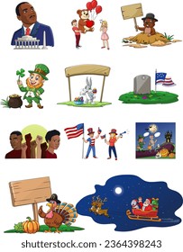 Cartoon vector illustration of a holidays mega collection