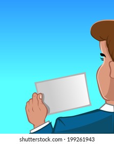 Cartoon Vector Illustration Of A Host Holding A Cue Card