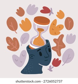 Ilustração de vetor de desenho animado de ampulheta dentro de uma cabeça humana
