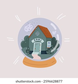 Cartoon vector illustration of of house in crystal ball. Foreseen concept.