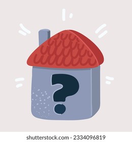 Cartoon vector illustration of house with question mark on it