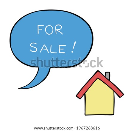 Cartoon vector illustration of house for sale. Colored and black outlines.
