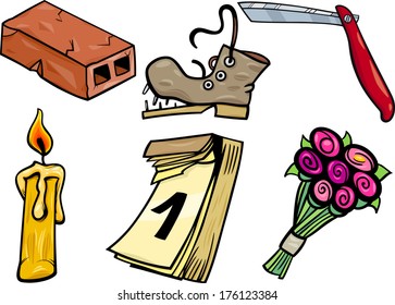 Cartoon Vector Illustration of Household and Every Day Retro Objects Clip Art Set