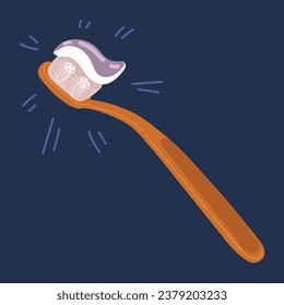 Cartoon vector illustration of How to brush your teeth step-by-step instruction. Toothbrush and toothpaste for oral hygiene. Clean white tooth. Healthy lifestyle and dental care over dark backround