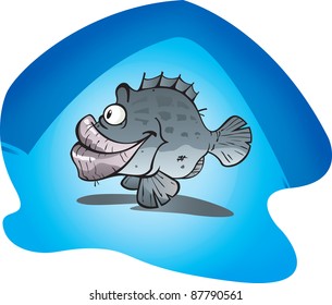 A Cartoon vector illustration of the huge friendly Potato cod fish.