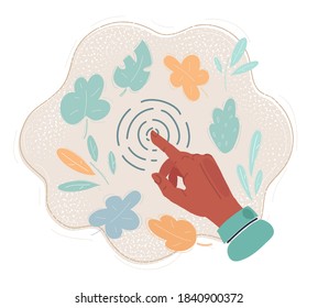 Cartoon vector illustration of human hand touching the screen.