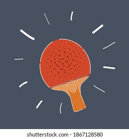 Cartoon vector illustration of human hand hold Racket for playing table tennis. Illustration on dark background