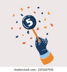 Cartoon vector illustration of human hand hold five point banner