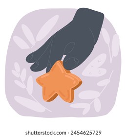 Cartoon vector illustration of Human Hand Holding a Star