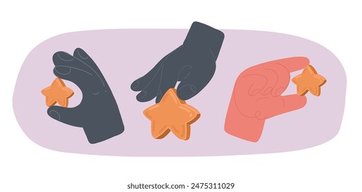 Cartoon-Vektorillustration der menschlichen Hand, die einen Stern hält