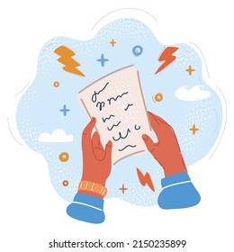 Dibujo vectorial de caricatura de manos humanas que sostienen el correo.