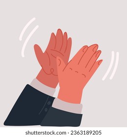 Dibujo vectorial de las manos humanas aplaudiendo. Felicito al trabajo exitoso. Alegría y ovación. Celebración de apoyo, aprecio amistad