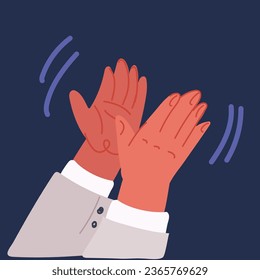 Cartoon vector illustration of Human hands clapping. People crowd applaud to congratulate success job. Business team cheering and ovation. Support celebration, appreciation friendship over dark