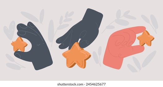 Cartoon vector illustration of Human Hands Holding a Star