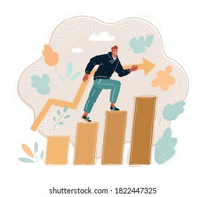 Cartoon vector illustration of of hurry man. Run on success steps.