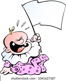 Cartoon Vector Illustration Of A Hysterically Screaming Baby Girl