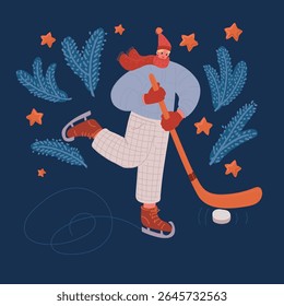 Ilustração vetorial de Ice hokey player. Conceito de inverno sobre fundo escuro