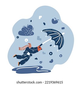 Dibujo vectorial de dibujos animados de la imagen del hombre sosteniendo el paraguas y volando